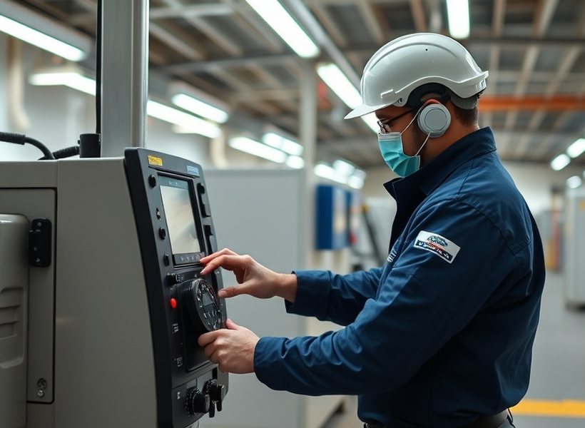 Técnico realizando el mantenimiento de un terminal de autoservicio